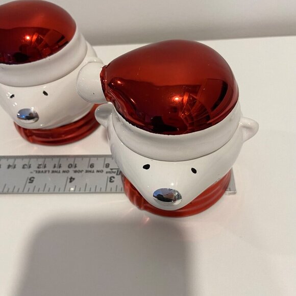 Christmas Polar Bear Ceramic candle holders With Santa Hat Lids or small candy j - Picture 13 of 16